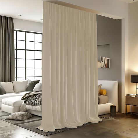 PRICES MAY VARY. WELL MADE: Sold as 1 panel include hooks. Sizes: 10 ft Wide x 8 ft Long ( W 120 x L 96 inch). The room divider curtain's fabric is super soft, thickness and heavy triple-weave polyester fabric. 80%-95% BLACKOUT: As room darkening curtains, these curtains block 80-95% sunlight and UV rays (Dark color works better) for maximum privacy. Provide you a superior sleep experience by hanging RoomDarkning blackout curtains in your bedroom. VERSATILE COMPATIBILITY: Can be hung with both c Ceiling Track Curtains, Track Curtains, Ceiling Mounted Curtain Track, Ceiling Mounted Curtains, Curtains With Hooks, Room Divider Curtains, Curtain Divider, Spa Room Decor, Window Rods