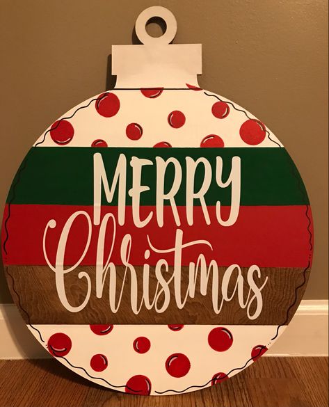 Christmas Ornament door hanger Christmas Bulb Wooden Sign, Christmas Ornament Door Sign, Christmas Ball Door Hanger, Large Wooden Christmas Ornament, Christmas Ornament Signs Wood, Christmas Wood Door Hangers Diy, Wood Christmas Ornament Door Hanger, Ho Ho Ho Door Hanger, Easy Christmas Door Hangers