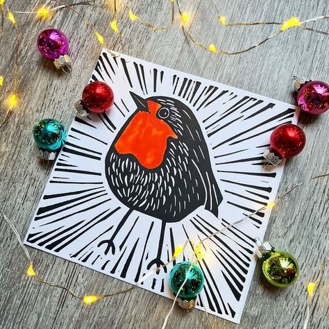 Robin Christmas, Print Christmas Card, Linocut Printmaking, Lino Art, Stamp Carving, Christmas Card Art, Linocut Art, Diy Christmas Cards, Christmas Card Design