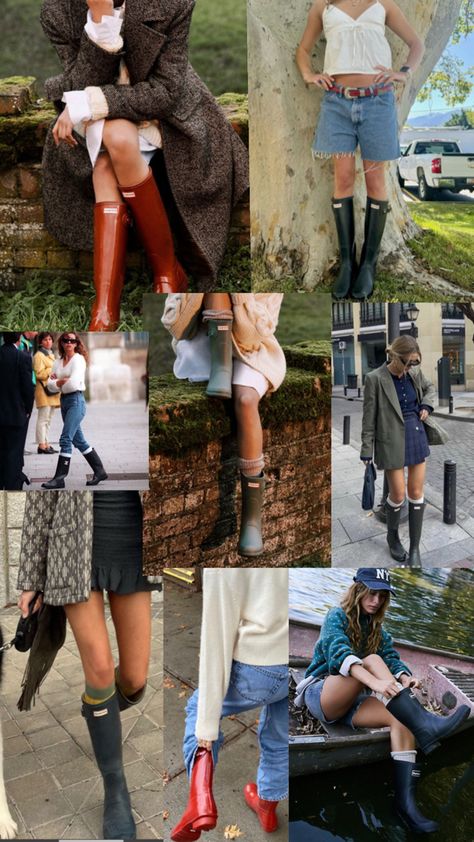 Hunter Boots Outfit Fall, Rain Boots Outfit Fall, Hunter Rain Boots Outfit, Wellies Outfit, Countryside Outfit, Rainboots Outfit, Rain Boot Outfit, Hunter Boots Outfit, Rain Boots Fashion