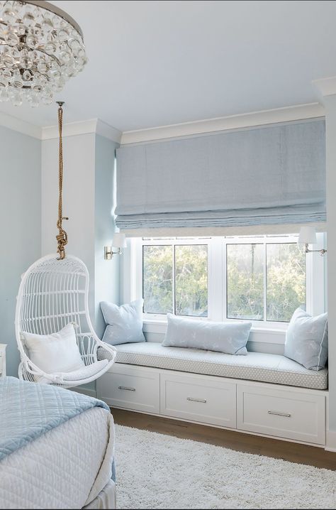 Bay Window Seat Bedroom, Bay Window Ideas Bedroom Small Spaces, Window Seat Ideas Bedroom, Window Seat Curtains, Window Seat Bedroom, Bay Window Seat Ideas, Modern Window Seat, Bay Window Bedroom, Calming Bedroom Colors