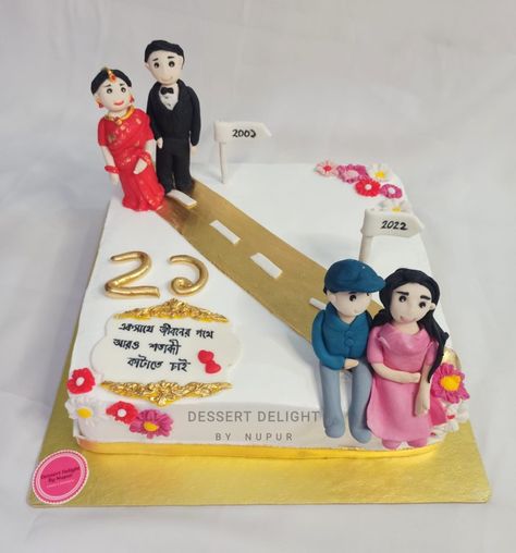 Anniversary cake, couple theme cake Anniversary Cake 25th Silver, Best Anniversary Cake Designs, 25th Anniversary Mehndi Design, 25 Th Anniversary Cake Design, Journey Cake Design, Silver Jubilee Cake 25th Anniversary, Cake Designs For Couples, Marriage Cake Design, 25th Anniversary Cake Designs