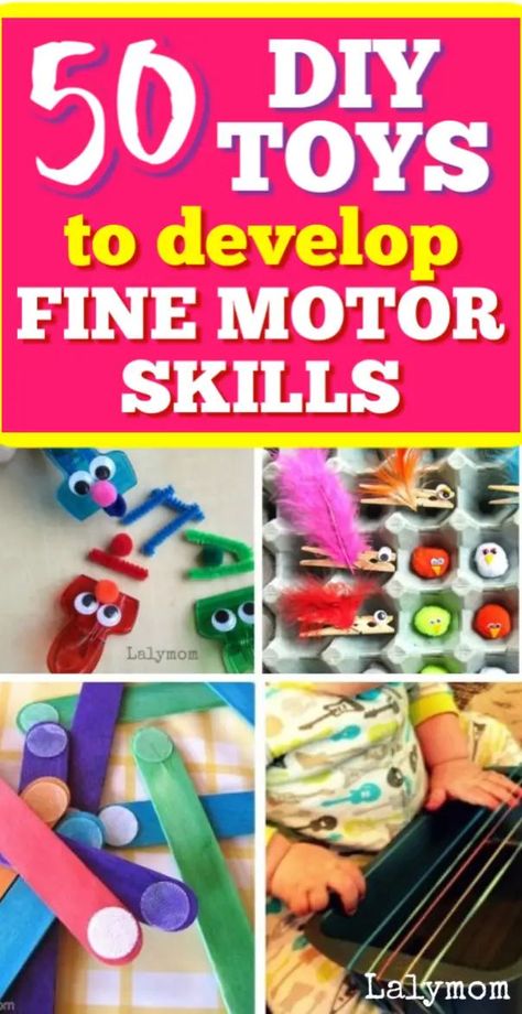 Fine motor toys don't have to break the bank! These 50 DIY toys are perfect for encouraging the development of fine motor skills, and many of these items you probably already have around your home or classroom. Use these super fun ideas to incorporate fine motor learning all day long- naturally! #finemotor #OT #toys #preschool #skills #development # DIY #lalymom Sesame Street Party Favors, Learning Preschool, Fine Motor Activities For Kids, Motor Development, Fine Motor Skills Development, Toys For Toddlers, Fine Motor Skills Activities, Motor Skills Activities, Homemade Toys