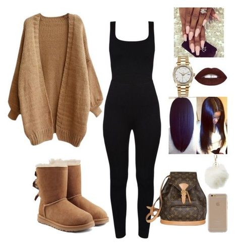 "I'm backkkkk❤" by ohthatsdess ❤ liked on Polyvore featuring UGG, Rolex, Charlotte Russe, Louis Vuitton and Agent 18 Teenage Outfits, Fest Outfits, Brown Outfit, Mode Casual, Chill Outfits, Cute Comfy Outfits, Teenager Outfits, Cute Swag Outfits, Baddie Outfits Casual