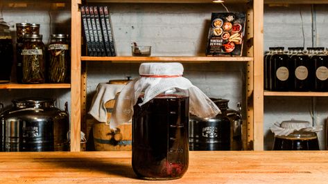 This simple recipe for homemade vinegar comes from Harry Rosenblum, a founder of the Brooklyn Kitchen and the author of “Vinegar Revival.” To make it, you’ll need a little raw, live, unpasteurized vinegar, or a vinegar mother (which you can buy online, or pick up from a vinegar-making friend) Be sure to aerate the wine before you start, which helps get it ready to ferment, and remember that the timeline in the recipe is a only a guide: The best way to get a sense what’s happening as your ... Red Wine Vinegar Recipes, Homemade Red Wine, Tomato Ketchup Recipe, Homemade Vinegar, Gallon Glass Jars, Brooklyn Kitchen, Pickle Recipes, Ketchup Recipe, Homemade Things