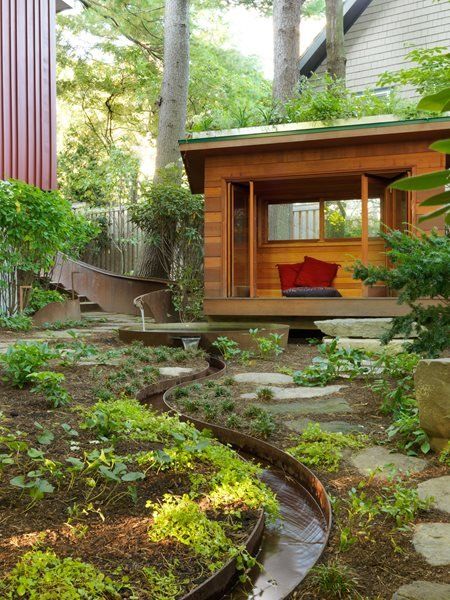 Small Garden Pictures - Gallery | Garden Design Meditation Tent, Water Rill, Meditation Hut, Outdoor Meditation Space, Garden Stream, Yoga Garden, Outdoor Meditation, Garden Water Features, Stormwater Management