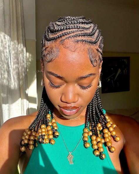 Cornrows With Beads For Women, Cornrows With Beads, Hair Braid Designs, Cornrows Natural Hair, Cornrows Braids For Black Women, Short Box Braids Hairstyles, Goddess Braids Hairstyles, Quick Natural Hair Styles, Braided Cornrow Hairstyles