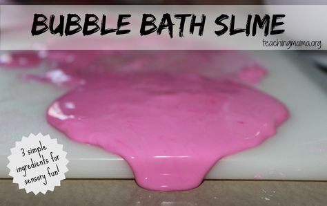 I am so excited to share with you my latest sensory play recipe! I used just a few ingredients to create Bubble Bath Slime! This sensory activity will have you wondering whether it‘s a solid or a liquid. It‘s slimy, yet can be formed into a ball and be molded. It is SO fun! Here’s what you need: 1/2 cup … Bath Slime, Ways To Make Slime, Sensory Play Recipes, Slime For Kids, Bath Time Fun, Kids Sensory, Homemade Bath Products, Slime Recipe, Diy Slime