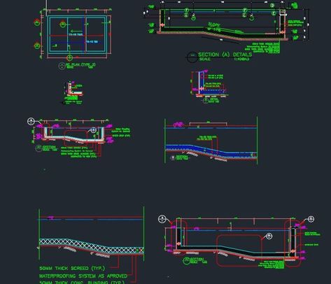 Swimming Pool Reinforcement Details Autocad Drawing Public Swimming Pool Designs, Swimming Pool Plan Architecture, Swimming Pool Designs Architecture, Swimming Pool Section, Swimming Pool Details, Pool Structure, Swimming Pool Drawing, Rcc Design, Swimming Pool Dimensions