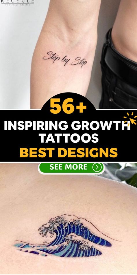 Celebrate your personal journey of growth with empowering tattoos that embody strength, progress, and resilience. Each tattoo serves as a symbol of your capacity to overcome challenges and evolve into the best version of yourself. Whether it's a blooming flower, a flying bird, or an inspiring quote, your tattoo will reflect your dedication to self-improvement and empowerment. Reminder Tattoo, Growth Tattoos, Growth Symbol, Seed Tattoo, Phoenix Back Tattoo, Growing And Glowing, Sunrise Tattoo, Tree Branch Tattoo, Empowering Tattoos