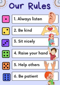 Rules Chart For Preschool, Rule Chart For Preschool, Positive Rules For Classroom, Class Rules Poster Elementary, Classroom Rules Charts For Preschool, Classroom Rules For Grade 1, Preschool Rules Printable, Simple Crafts For Kindergarten, Class Charts Ideas