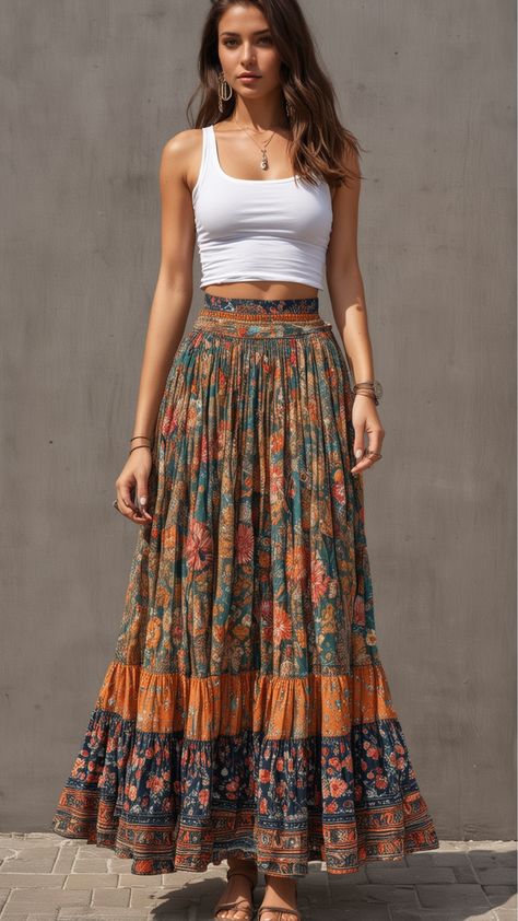 17 Minimalist Outfits that are Perfect for This Summer – Stylish Hair Ideas Guatemala Trip Outfits, Summer Long Skirt Outfits, Ibiza Style Outfit, Hippie Skirt Outfit, Long Skirts Outfit, Boho Outfits Summer, Summer Skirt Outfits, Outfit For Vacation, Minimalist Summer Outfits