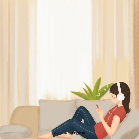 Listening To Music Art, Girl Listening To Music, Reading Books Illustration, Sofa Kulit, Sofa Drawing, Fall Color Schemes, Instagram Symbols, Music Background, Music Drawings