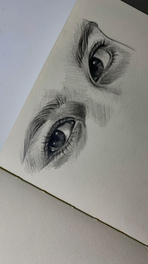 Drawing Eyes Aesthetic, Drawing Eyes Pencil, Drawing Reference Pics, Cold Eyes Drawing, Two Eyes Drawing, Eye Contact Drawing, Pencil Eye Sketch, Happy Eyes Drawing, Eye Drawing Aesthetic