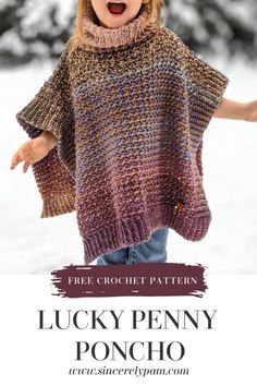 Girls Poncho Crochet Pattern, Kids Poncho Pattern, Crochet Poncho Patterns Kids, Pola Sweater, Crochet Poncho Kids, Crochet Baby Poncho, Thick Neck, Girls Poncho, Crochet Poncho Free Pattern