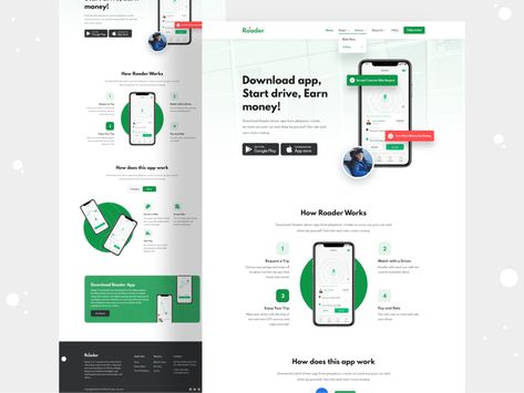 Ride Sharing Mobile App Landing Page by Mahmudul Hasan Manik for Devignedge on Dribbble App Landing Page Design, Mobile App Landing Page, Mobile Landing Page, Taxi App, App Landing Page, Website Design Layout, App Design Inspiration, Wordpress Website Design, Ui Design Inspiration