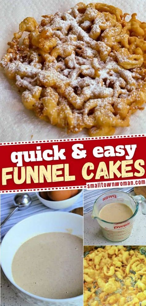 Easy Funnel Cake, Fair Funnel Cake Recipe, Funnel Cake Recipe Easy, Homemade Funnel Cake, Fair Foods, Ground Recipes, Funnel Cake Recipe, Funnel Cakes, Too Much Sugar