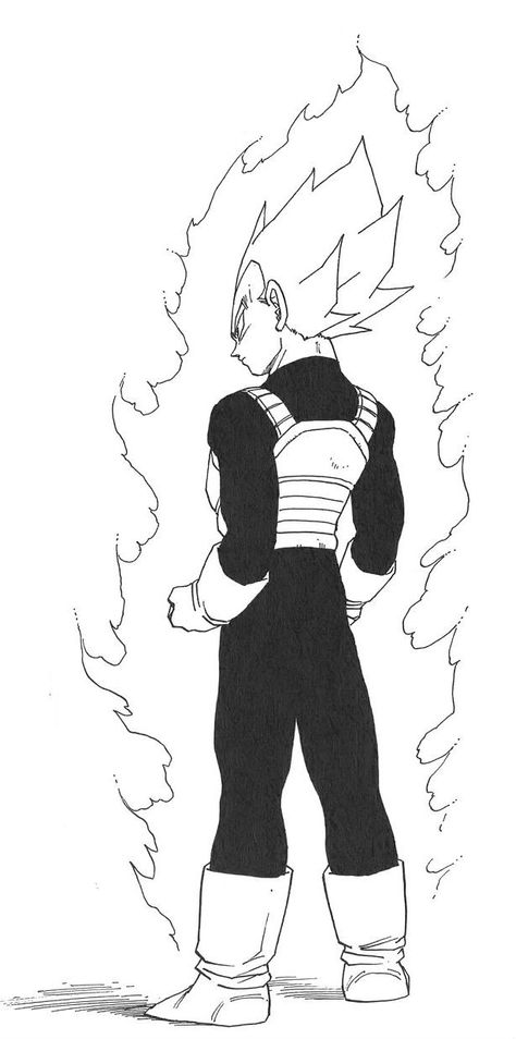 Vegeta Still 2 saiyan-aura  (back view) Dragon Ball Z Reference, Manga Side View, Goku Back View, Goku Side View, Vegeta Manga Panels, Vegeta Black And White, Dbz Reference, Manga Vegeta, Vegeta Drawing