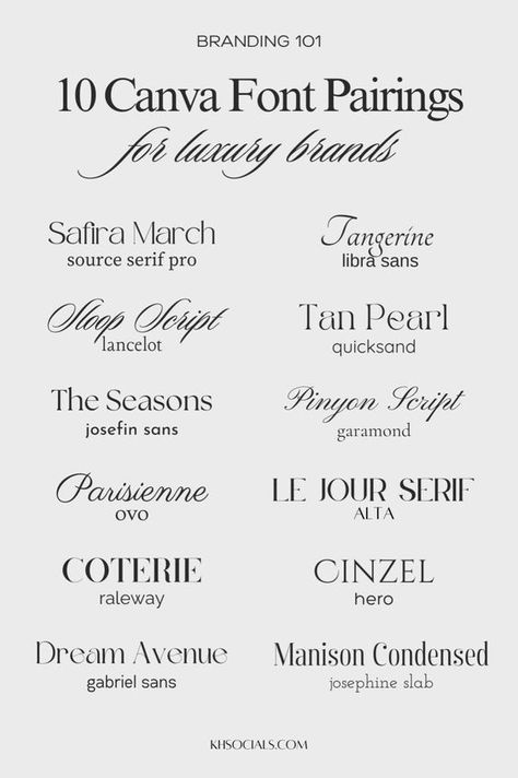 The Best (Free) Canva Font Pairings for Luxury Brands | Typography & Font | Branding Instagram fonts #instagramfonts social media fonts #socialmediafonts fonts #fonts font #font 9.20 Brand Kit Templates Canva, Free Canva Font Pairings, Canva Font Combinations, Font Canva Lettering, Font Love, Modern Fonts Free, Canva Font, Free Commercial Fonts, Font Pairings