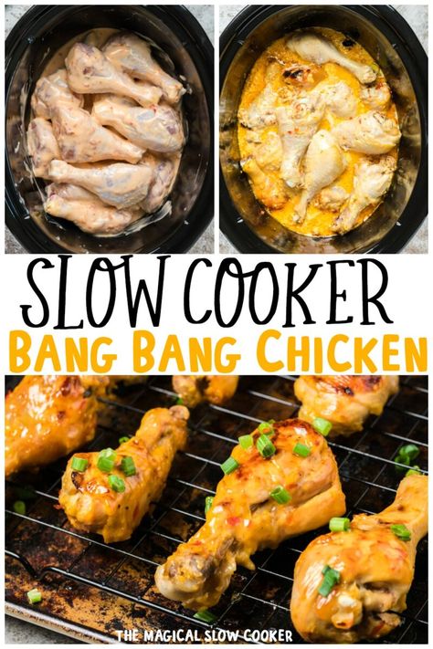 Slow Cooker Bang Bang Chicken - The Magical Slow Cooker Easy Chicken Drumstick Recipes, Chicken On The Grill, Magical Slow Cooker, Bang Bang Sauce, Bang Bang Chicken, Sweet And Spicy Chicken, The Magical Slow Cooker, Sweet And Spicy Sauce, Drumstick Recipes