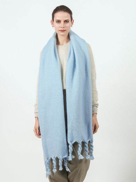 Baby Blue Casual   Polyester Plain Scarf    Women Accessories Light Blue Scarf Outfit, Blue Scarf Outfit, Light Blue Scarf, Scarf Ideas, Plain Scarves, Scarf Outfit, Chunky Scarves, Scarf Dress, Plain Color