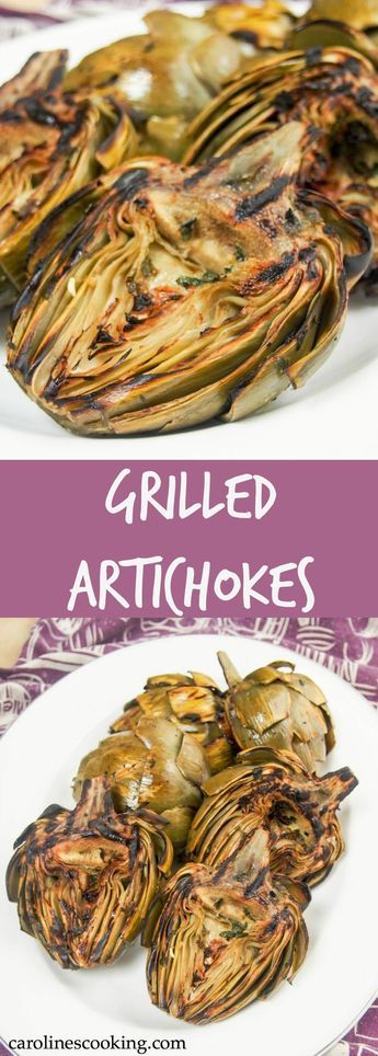 Artichokes may seem a little fiddly, but they are so worth the effort, especially when they taste as good as these grilled artichokes. The grilling flavor and garlic-herb oil makes all the difference. A great appetizer. How To Cook Artichoke, Vegetarian Grilling, Grilled Artichoke, Healthy Appetizer, Artichoke Recipes, Grilled Veggies, Delicious Vegetables, Great Appetizers, Grilled Vegetables