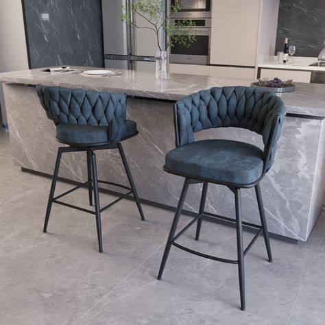 Descriptions: Transform Your Space with These Luxurious Swivel Bar Stools. Crafted with comfort and style in mind, these bar stools feature soft technical leather upholstery and a high-density sponge cushion, ensuring a plush seating experience. Kitchen Island Chairs, Woven Bar Stools, Blue Bar Stools, Island Chairs, Bar Stool Seats, Short Stools, Stools With Backs, Bar Chair, Counter Bar Stools