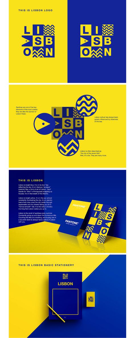 Lisbona city branding                                                                                                                                                                                 More Blue And Yellow Brand Identity, Yellow Blue Graphic Design, Brand Ci Design, Place Branding Cities, Place Branding Design, Brand Visual Identity System, Blue And Yellow Design Graphic, City Branding Design Visual Identity, Pattern Brand Identity