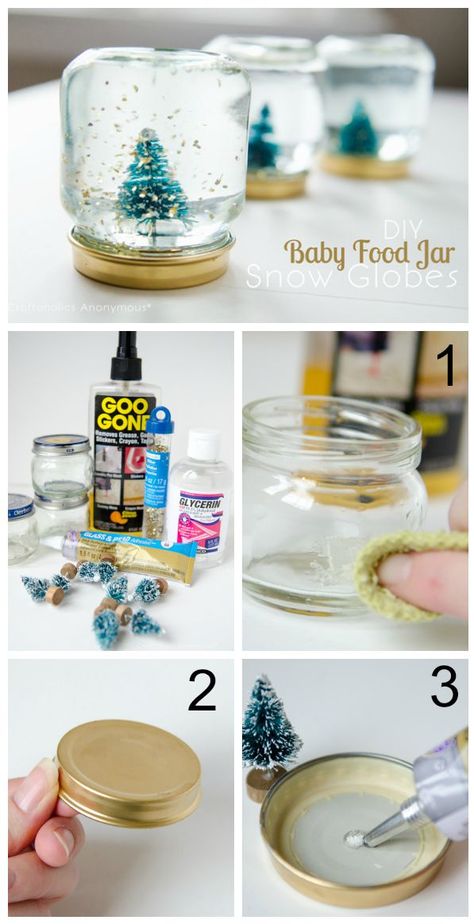 Handmade Christmas Gifts Diy, Perlengkapan Bayi Diy, Baby Jars, Baby Food Jar Crafts, Diy Baby Food, Jars Snow, Handmade Gifts For Boyfriend, Handmade Gifts For Men, Diy Snow Globe