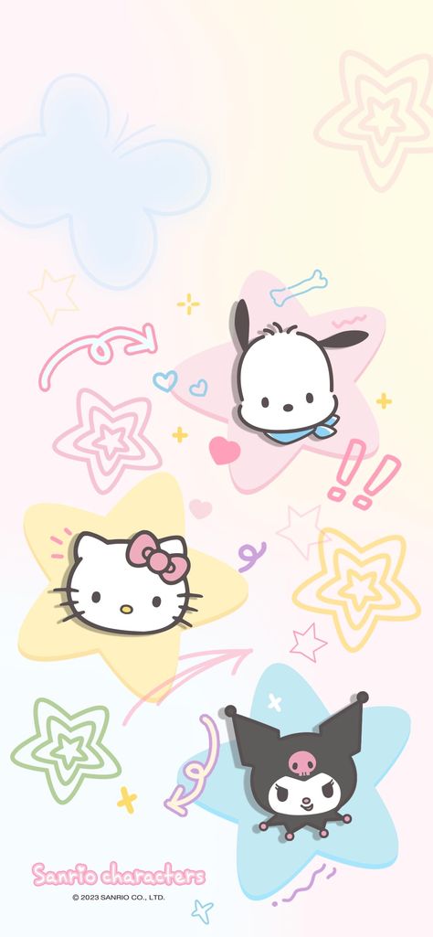 Hello Kitty Wallpaper Japanese, Preppy Sanrio Wallpaper, Kawaii Widgets Long, Watchface Background Aesthetic, Cute Sanrio Background, Y2k Cute Wallpaper, Sanrio Wallpapers Aesthetic, Phone Wallpaper Sanrio, Cute Wallpapers Sanrio