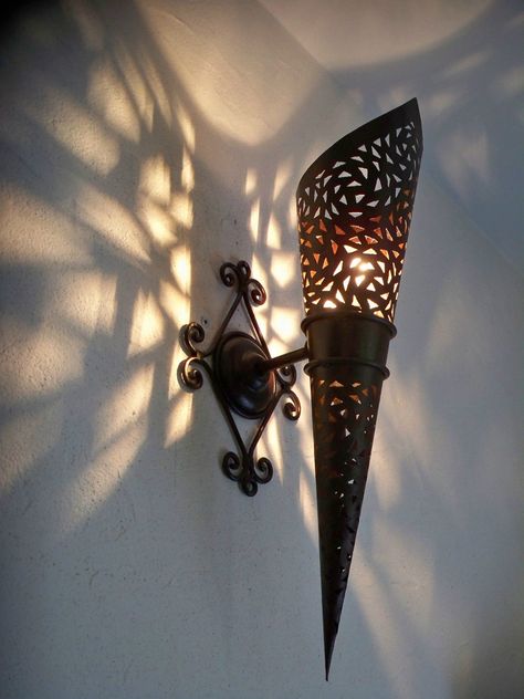 58 cm wall torch Moroccan wrought iron lamp lantern eastern luster Vintage Applique, Stained Glass Lamp Shades, Lamp Lantern, Wall Light Fittings, Moroccan Wall, Ceramic Wall Lights, Deco Luminaire, Bathroom Mirror Lights, Lantern Chandelier