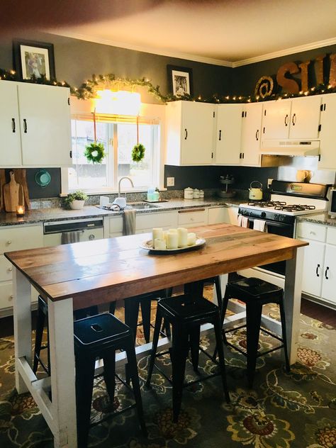 Small Western Kitchen Table, Farmhouse Island Table Combo, Diy Island Table Kitchen, Kitchen Island With Seating Table & Bar Stools, Diy Slim Kitchen Island, Diy Small Kitchen Island With Seating, Diy Kitchen Island Table Combo, Small Kitchen Island With Stools, Table Instead Of Island In Kitchen