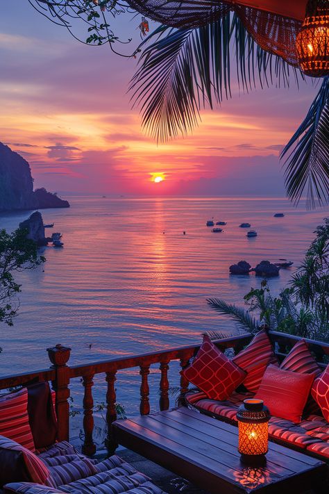 Ko Phi Phi's panoramic sunset Small Beach Town Aesthetic, Scenic Photography, Trending Pins, Artistic Installation, The Boutique, Boutique Hotels, Dream Destinations, Beautiful Sunset, Beach Photography