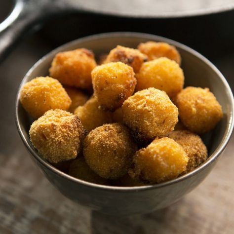 Hushpuppy Croutons - Farm Flavor Recipe Vivian Howard Recipes, Chef And The Farmer, Vivian Howard, Hush Puppies Recipe, 310 Nutrition, Louisiana Recipes, Spring Vegetables, Southern Cooking, Bread Basket