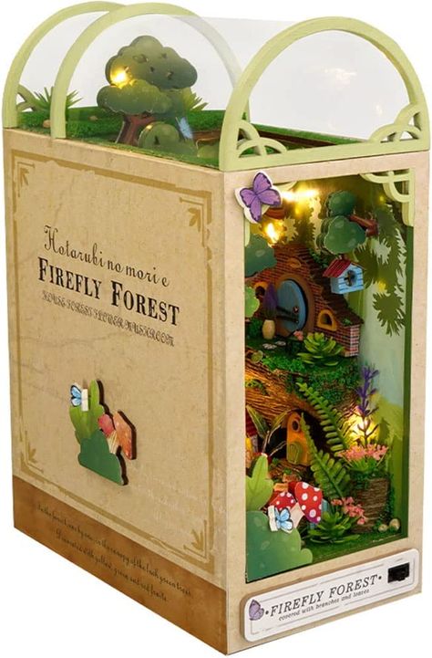 Amazon.com: eveseed DIY Book Nook Miniature Kit for Bookshelf Insert Decor, 3D Wooden Puzzle Firefly Forest Decorative Bookend with Lights Kits : Toys & Games Firefly Forest, Dollhouse Wood, Dollhouse Bookshelf, Book Nook Kit, Wooden Book Stand, Puzzle Diy, Bookshelf Art, Wood Bookends, Decorative Bookends