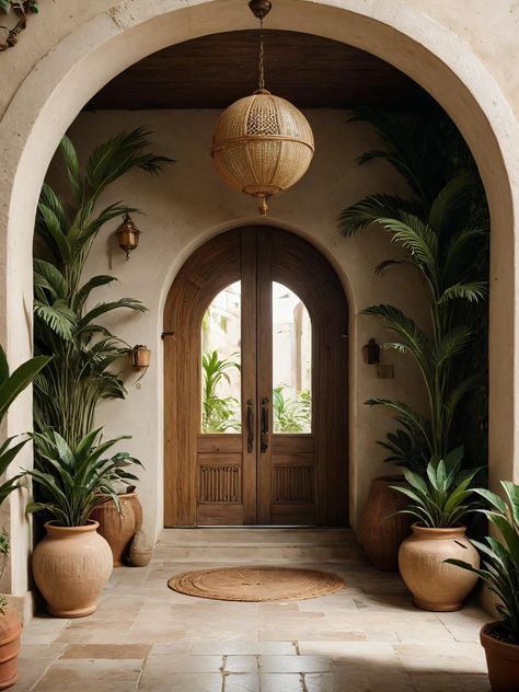 Boho Style House Exterior, Wabi Sabi Farmhouse Interior, Arched Entryway Exterior, Tulum Design, Moroccan Style Home, Interior Design Per La Casa, Spanish Style Home, Hacienda Style, Spanish Style Homes