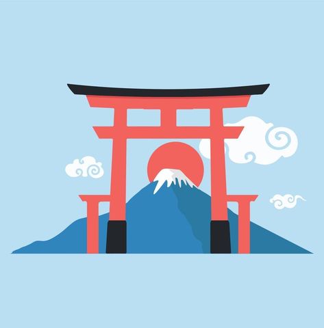 Japan Drawing, Japanese Torii, Castle Illustration, Monte Fuji, Design Japonais, Japan Crafts, Japan Illustration, Mont Fuji, Cute Little Tattoos