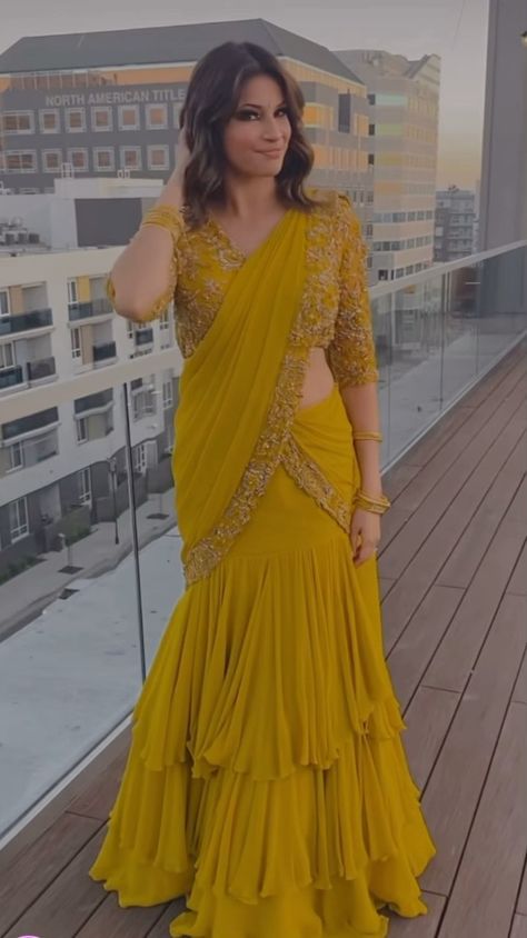 Shloka Khialani (@shlokakhialaniofficial) posted on Instagram • Nov 7, 2021 at 12:05pm UTC Yellow Party Outfit, Party Wear Dress Ideas, Haldi Wear, Haldi Dress Ideas For Sisters, Haldi Outfits For Sister, Yellow Dresses, Haldi Dress, Haldi Outfits, Lehenga Saree Design