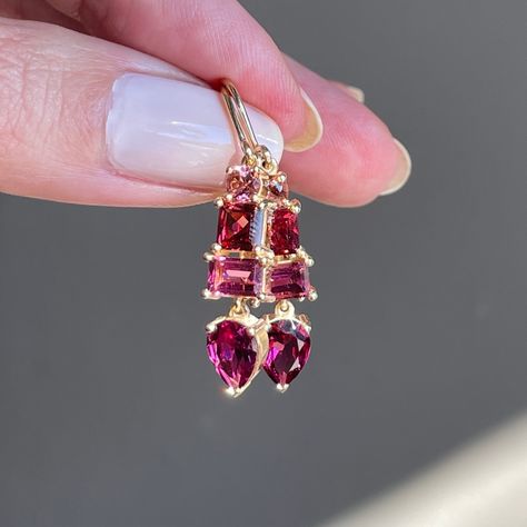 14k Composition Earrings with Pink Tourmaline & Rhodolite Garnet by Nicole Landaw #nicolelandaw #futureheirlooms #augustla Faberge Jewelry, Quick Makeup, Jewelry Piercing, Jewelry Words, Cute Nike, Cute Nike Shoes, Cute Nikes, Earrings Inspiration, Garnet Earrings