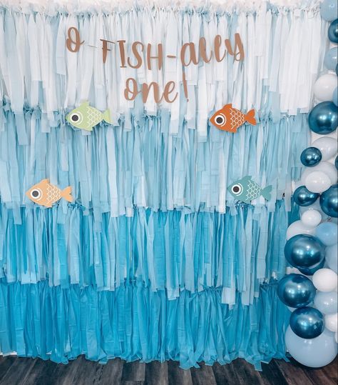 O Fish Ally One Birthday Backdrop, 2nd Birthday Fish Theme, Fishing Party Backdrop, Ofishally One Birthday Banner, Ofishally One Party Food, Ofishally One Backdrop, O Fish Ally One Birthday Centerpieces, Fishing Birthday Backdrop, Water Theme First Birthday Party