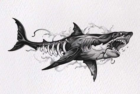 Tattoos Dark Art, Drawing Of A Shark, Shark Drawing, Greek Mythology Tattoos, Shark Art, Creepy Tattoos, Shark Tattoos, Geniale Tattoos, Dark Art Tattoo