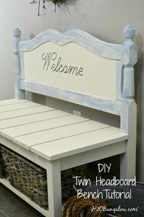 Diy Twin Headboard, Headboard Benches With Storage, Diy Bank, Headboard Benches, Outdoor Storage Bench, Headboard Bench, Diy Bench Outdoor, Twin Headboard, Decor Shabby Chic