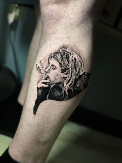 Kurt Cobain done by David Chea at Glass St Tattoo Manchester NH #tattoos #tattoo #beauty Nirvana Tattoo Kurt Cobain, Kurt Cobain Tattoo, Kurt Tattoo, St Tattoo, Nirvana Tattoo, Wrist Tattoo Cover Up, Side Neck Tattoo, Prison Tattoos, Alien Tattoo