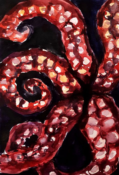 Octopus Watercolor, ocean, animals, painting, art Tentacle Painting, Octopus Tentacles Art, Squid Tentacles, Octopus Watercolor, Tentacle Art, Ocean Octopus, Octopus Painting, Animals Painting, Octopus Tentacles