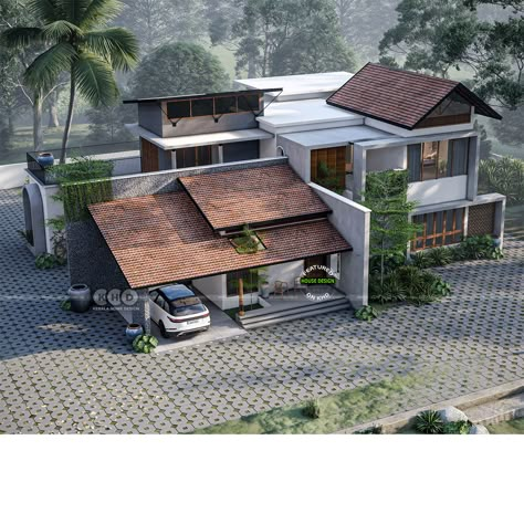 Tropical house Tropical House Plans, Residence Exterior, House Projects Architecture, Truss Design, Art Buildings, Kerala Home, Tropical House Design, Kerala House, Apartment Checklist