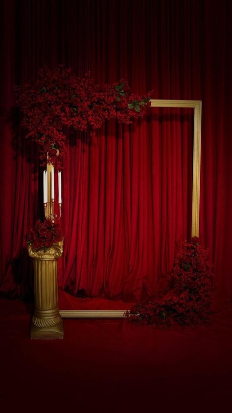 Studio 39 | Rentable Studio for Creators & Photographers | Isn’t she lovely 🥀 Oversized gold frame with red florals & red velvet curtains .. #contentcreator #Contentstudio #Inlandempire… | Instagram Valentines Photo Booth, Red Velvet Curtains, Valentines Photoshoot, Red Party Decorations, Gala Decorations, Christmas Booth, Decent Wallpapers, Photoshoot Backdrops, Red Drapes