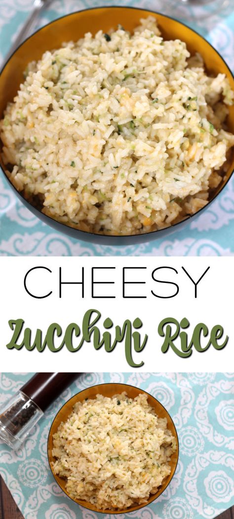 This Cheesy Zucchini Rice is a perfect side dish to any meal, it's quick and easy, plus it has a hidden veggie! #zucchini #rice #sidedish #summersidedish #zucchinirecipe #ricerecipe Rice With Chicken Broth, Cheesy Zucchini Rice, Zucchini Shredded, Butter Zucchini, Zucchini Rice, Cheesy Rice, Hidden Vegetables, Minute Rice, Veggie Snacks