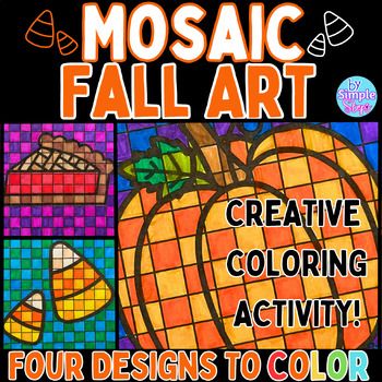 Fall Mosaic Art For Kids, Candy Corn Pumpkin, Donut Coloring Page, Pumpkin Leaf, Outer Space Art, Halloween Art Projects, Fall Coloring, Fall Art Projects, Fall Designs