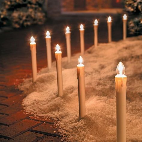 Create a stunning border along your driveway or walkway with this Set of 10 Candlestick Christmas Pathway Lights. They're a great way to welcome your guests during the holiday season. Candle Pathway, Yard Lights Christmas, Candlestick Christmas, Christmas Pathway Lights, Christmas Lights Outdoor, Outdoor Christmas Diy, Christmas Candles Diy, Solar Christmas Lights, White Christmas Lights