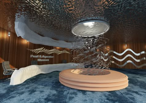 Museum Reception Design, Wall Ceiling Design, Nature Interior Design, Planetarium Architecture, Museum Reception, Reception Hotel, Cruise Design, Entrance Foyer Design, Organic Interior Design